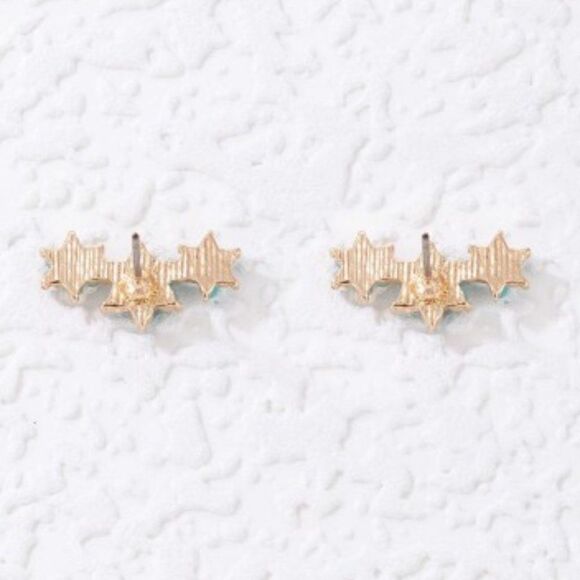 TURQUOISE GOLD FLOWER EAR CRAWLER STUD EARRINGS - Picture 3 of 4
